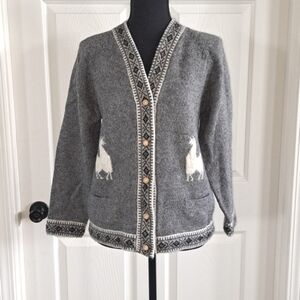 Unbranded Alpaca Peru Vintage Chunky Llama V- Neck Loose Fit Cardigan Sweater